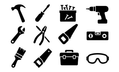 Essential tool icons collection for diy and construction projects