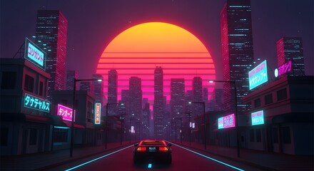 Retro Anime Sunset: A Synthwave Journey Through Futuristic Cityscapes
