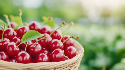 Fresh Ripe Cherries in Basket