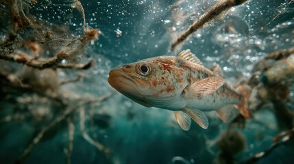 Fish Entangled in Ocean Debris
