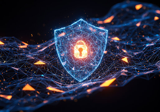 Digital Security Shield Safeguarding Network Data with Advanced Encryption and Cyber Protection Measures.