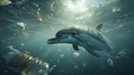 Ocean Pollution with Floating Trash and Marine Wildlife