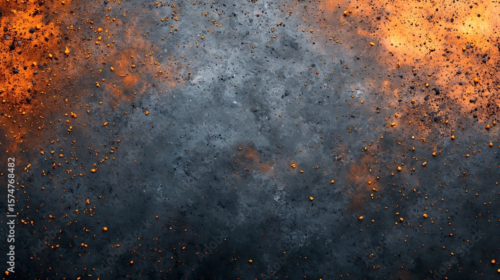 Poster a textured surface with a dark gray center gradually blending into rusty orange edges, resembling we