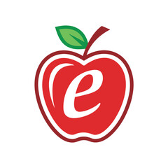 Conceptual red apple logo featuring the letter e for education or company branding