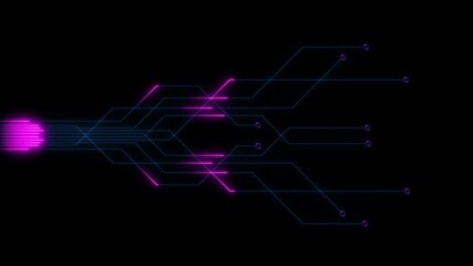  Futuristic purple Digital circuit chipset board processor pattern. purple circuit board shiny technology motion design.  purple lines illuminate a black background, electronic circuit board.  - Powered by Adobe