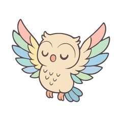 Naklejka premium Magical Owl with Rainbow Wings – Fantasy Bird Vector Illustration