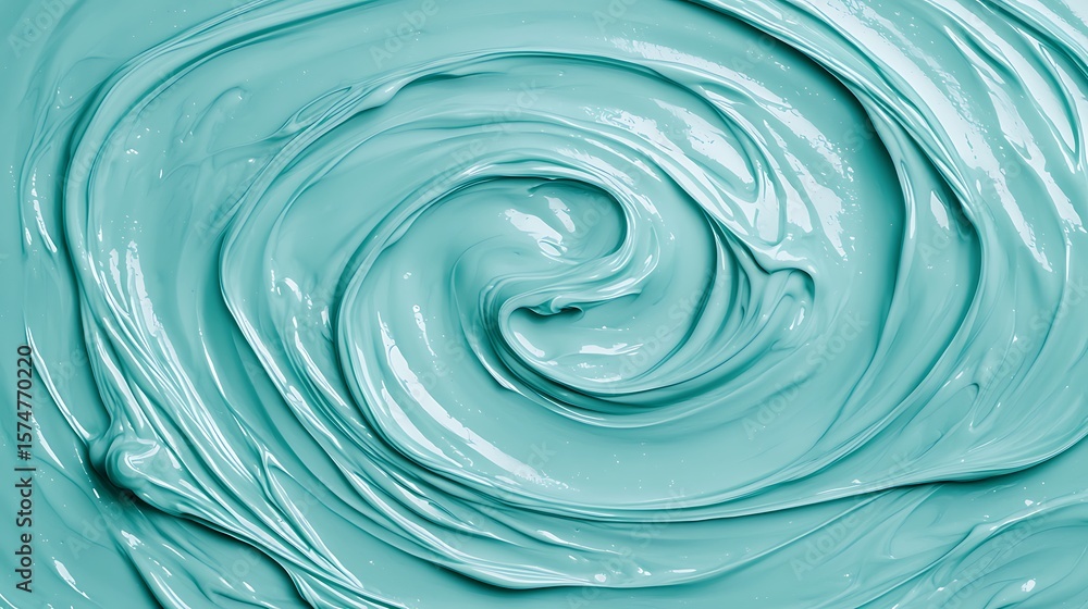 Aufkleber swirling glossy teal paint creating smooth, shiny, flowing patterns in a circular motion.