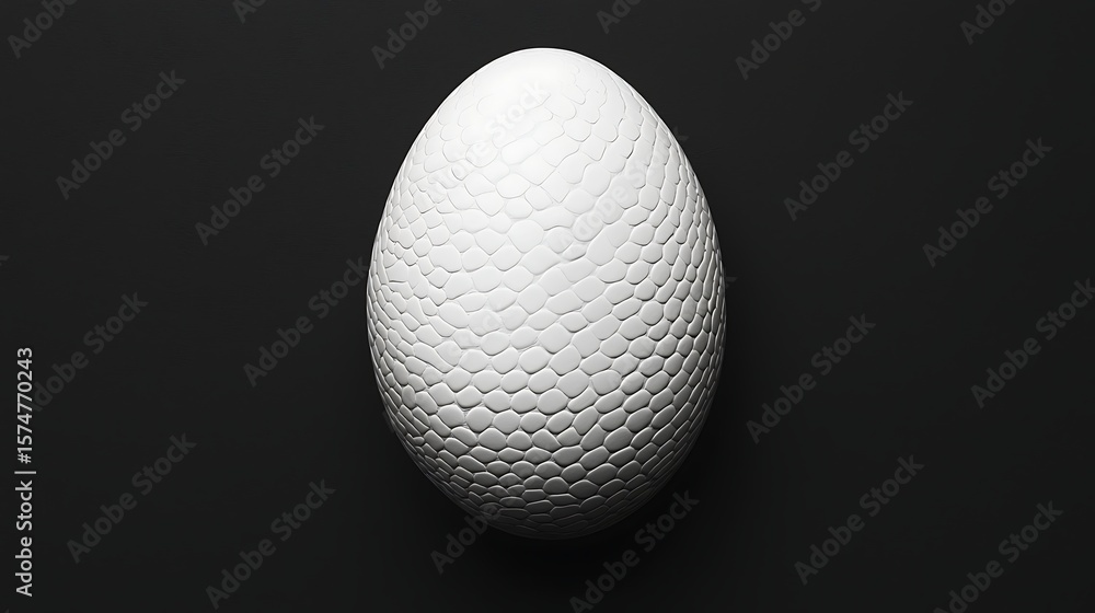 Poster a white egg with a textured, hexagonal pattern rests on a black surface, highlighting its unique des