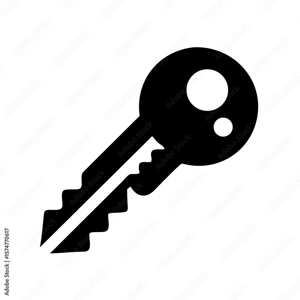 Aufkleber isolated black key vector graphic for security access and lock with hole and teeth design