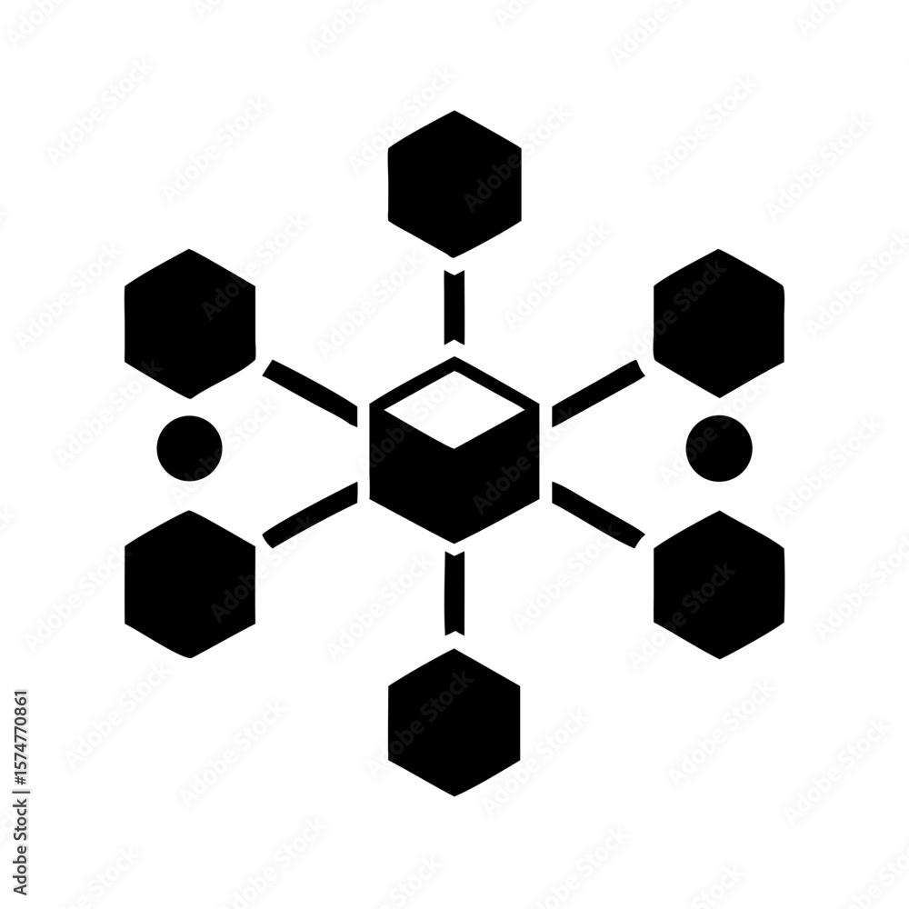 Poster decentralized network diagram with nodes and connections for blockchain technology concept