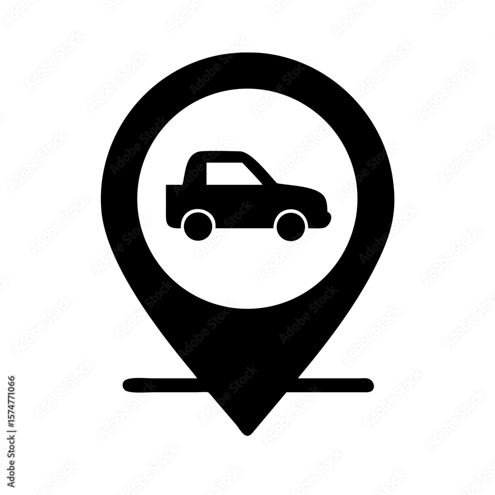 Poster car rental location icon vector, gps navigation pointer for auto service and dealership map