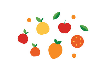 Homegrown Fruit Icons Scattered On White
