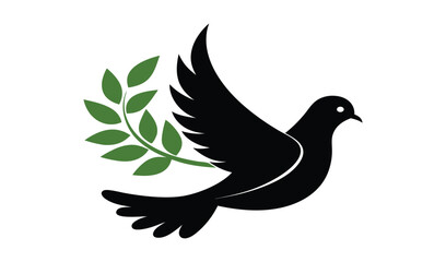 Obraz premium Black silhouette dove with olive branch of peace