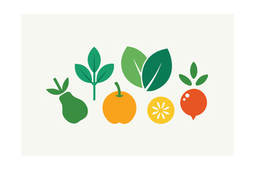 Herb And Fruit Icons In Simple Modern Style On White