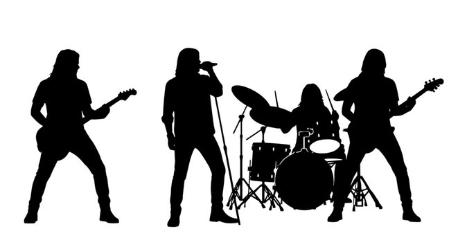 Music band black silhouette, isolated vector illustration on white or transparent background