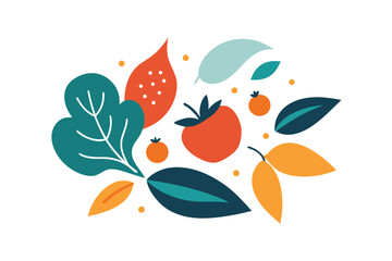 Hand Drawn Leaves And Fruits In Abstract Style On