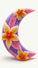 Purple Crescent Moon with Pink and Orange Flowers,Hari Raya Haji  Eid al-Adha