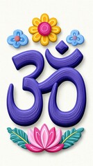 Purple Om Symbol with Colorful Flowers and Lotuses Pixel Art,Hari Raya Haji  Eid al-Adha