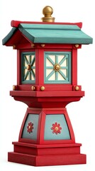 Red and Teal Asian Style Lantern on White Background,Hari Raya Haji  Eid al-Adha