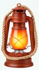 Rustic Brown Oil Lantern with Glowing Orange Light and Jute Rope,Hari Raya Haji  Eid al-Adha