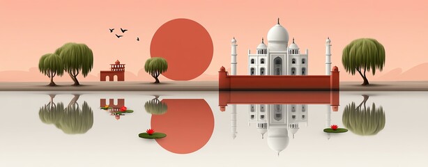 Serene Sunset Reflection of the Taj Mahal in Pixel Art,Hari Raya Haji  Eid al-Adha