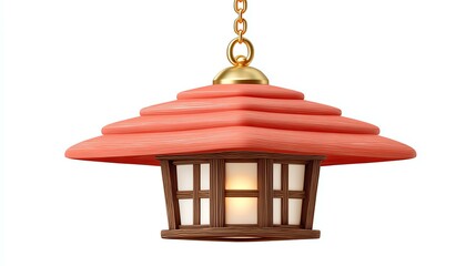 Salmon Pink Hanging Lantern with Layered Roof and Wicker Base,Hari Raya Haji  Eid al-Adha