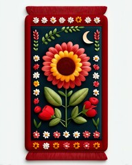 Vibrant Sunflower and Floral Embroidery on Dark Textile,Hari Raya Haji  Eid al-Adha
