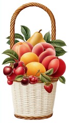 Watercolor Painting of a Wicker Basket Filled with Summer Fruit,Hari Raya Haji  Eid al-Adha