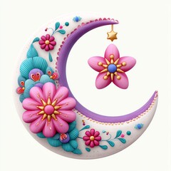 Whimsical Floral Crescent Moon with Star,Hari Raya Haji  Eid al-Adha