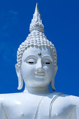 statue white head buddha  in thailand