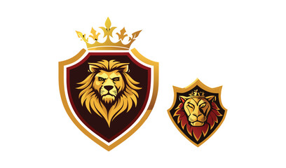 Majestic lion head logo designs with crowns and shields