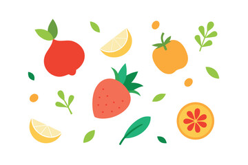 Garden Fresh Fruits And Herbs Vector Pattern On White