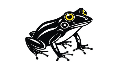 Stylized black frog illustration with yellow eyes