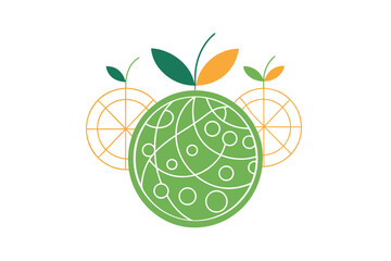 Fruit Pattern Made From Lines And Circles Only On White