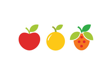Fresh Farmers Market Fruit Icon Set On White Background