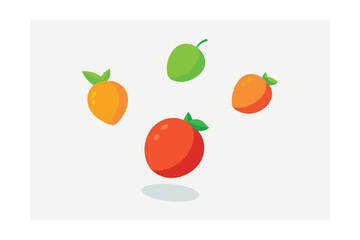 Floating Fruits In 3D Flat Style With Clean White Background
