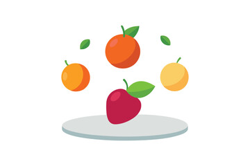 Floating Fruits In 3D Flat Style With Clean White Background