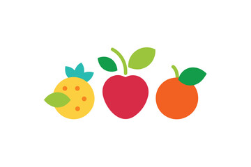 Flat Y2K Style Fruit Icons On White