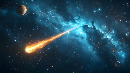 Comet passing through a starry cosmic landscape