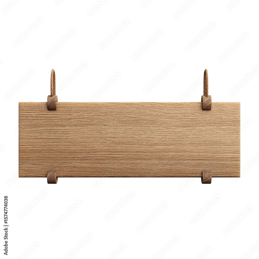 Poster wooden blank sign board with hooks for customization or decoration in rustic style transparent backg
