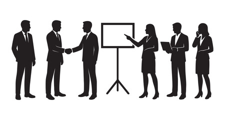 Silhouette Business People Vector – Teamwork, Meeting, Presentation, Handshake, Office Professionals Clipart
