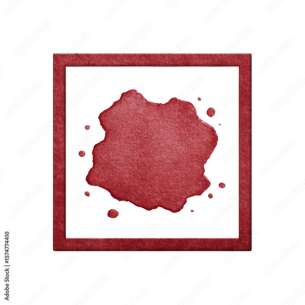 Poster red frame with textured dark red blot on a transparent background for creative design use transparen