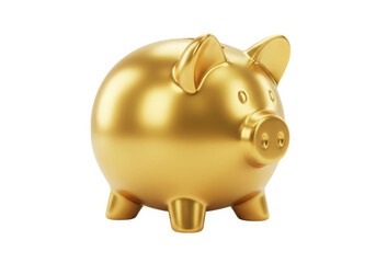 Shiny golden piggy bank isolated on transparent background for saving money