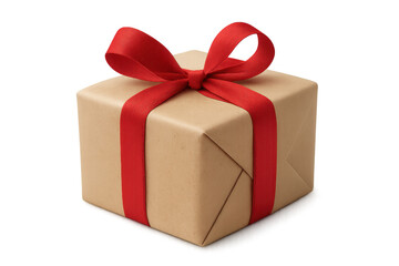 Obraz premium Wrapped gift box adorned with a vibrant red ribbon bow, ideal for celebrating special occasions, set against a transparent background