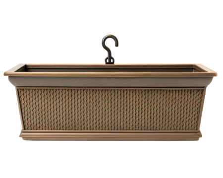 Rectangular hanging planter box with a bronze woven texture on a transparent background