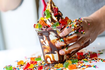Funny Overloaded Frozen Yogurt: A Sticky Situation
