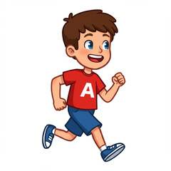 Happy Cartoon Boy Running and Smiling Illustration