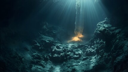 Glowing creatures thrive in the depths of a deep sea hydrothermal vent