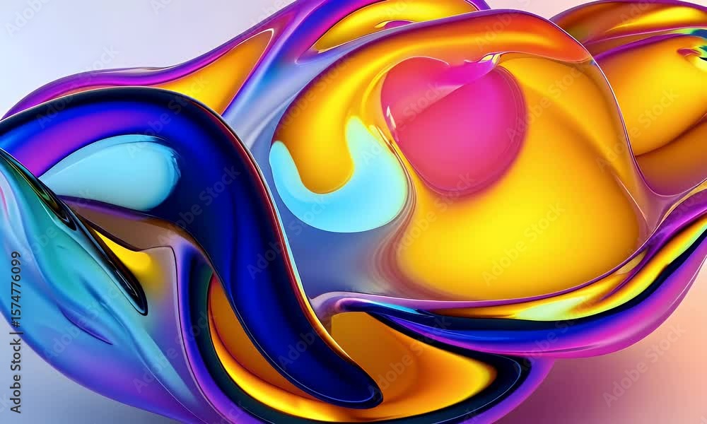 Poster 3d render of a colorful, abstract fluid shape on a white background. colorful, wavy resin sheets cre