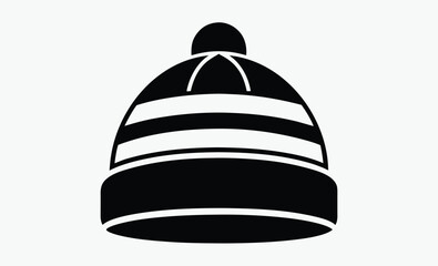 Winter hat silhouette, Cozy Winter Hat Icon Vector, Knitted Beanie & Cold Weather Essentials Symbol 